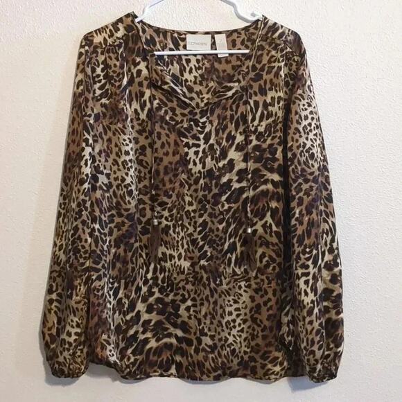 Chicos Animal Print Long Sleeve Blouse Tie Front Chicos Size 2 - US size M 12 - Picture 2 of 5